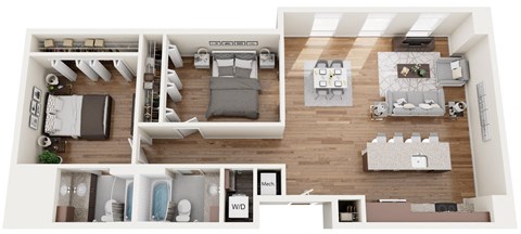 Floor plan for 2 beds, 2 baths, 1093 sqft